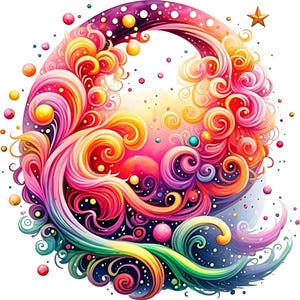 Levendige, wervelende abstracte kunst PNG: kleurrijk, grillig ontwerp (digitale download)