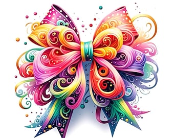 Colorful Ribbon Bow Clipart: Artistic PNG Digital Download