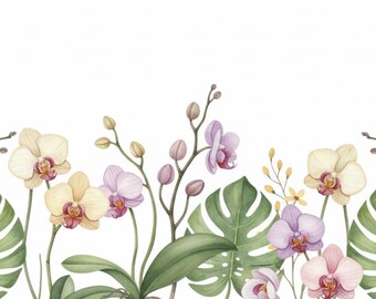 Watercolor Orchid Tumbler Design, Tropical Floral Print (Digital Download)