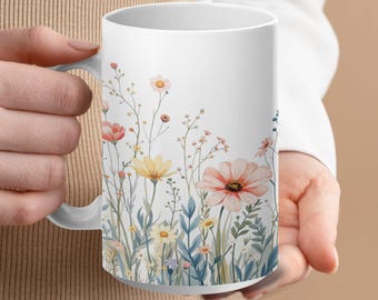 Watercolor Wildflower Mug Design: 11oz 15oz Sublimation (PNG)
