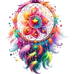 Colorful Dreamcatcher Art, Vibrant Dreamcatcher Digital Download, Dreamcatcher Wall Art Print, Boho Dreamcatcher Decor