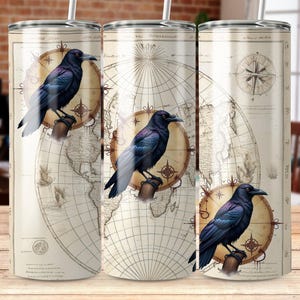 Envoltura de sublimación para vaso Raven Map de 20 oz, dos archivos, recta y cónica, PNG, diseño imprimible, diseño de vaso, vaso DIY