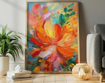 Orange Floral Print: Modern AI Generated Flower Art (Digital Download)