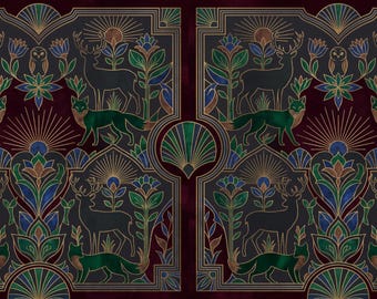 Art Deco Forest Animals Seamless Pattern, Dark Academia Digital Paper (4096x4096)