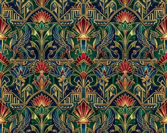 Art Deco Griffin Seamless Pattern – Jewel Tone Gold Digital Paper (Printable Texture)