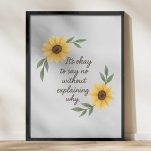 Afirmación de girasol, Está bien decir no, Imagen de pegatina, Diseño de baraja de cartas, Imagen de vela, Imagen de afirmación positiva, 2400 x 2400