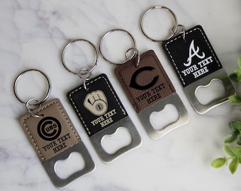 Llavero abridor de botellas de equipos de la MLB, llavero abridor de botellas de béisbol, llavero abridor de botellas de cuero sintético, regalos para fanáticos de la MLB, regalo para fanáticos del béisbol