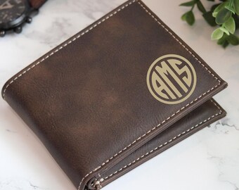 Regalo personalizado para el Día del Padre para hombre, billetera de polipiel personalizada, billetera grabada personalizada, portamonedas, regalo para él, billetera con monograma