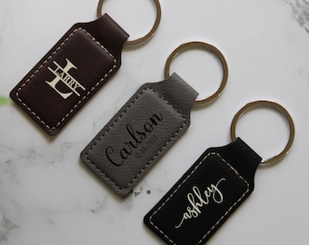 Personalized Vegan Leather Keychain, Custom Leatherette Monogrammed Keychain, Coworker Gift, Corporate Gifts for Client, Bulk Under 20 Gifts