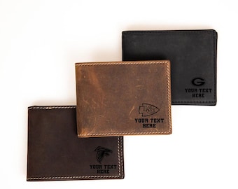Personalized NFL Teams Wallet, Custom NFL Leather Wallet, Sports Fans Gift, NFL Gift Wallet, Gift For Him, Bifold Wallet, Genuine Leather