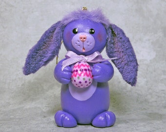 Purple Easter Bunny Ornament with Egg