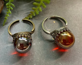 Red Aura Crystal Ball Statement Ring, Adjustable ring, Witchy Ring, Magic Ring