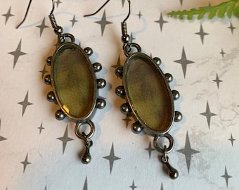 Gunmetal Mossy Green Earrings - Resin Hobnail Earrings