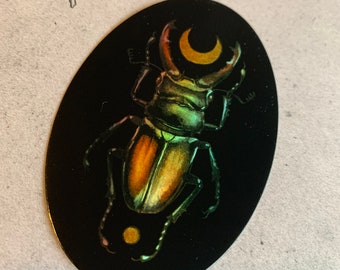 HOLOGRAPHIC Stag Beetle Vinyl Sticker