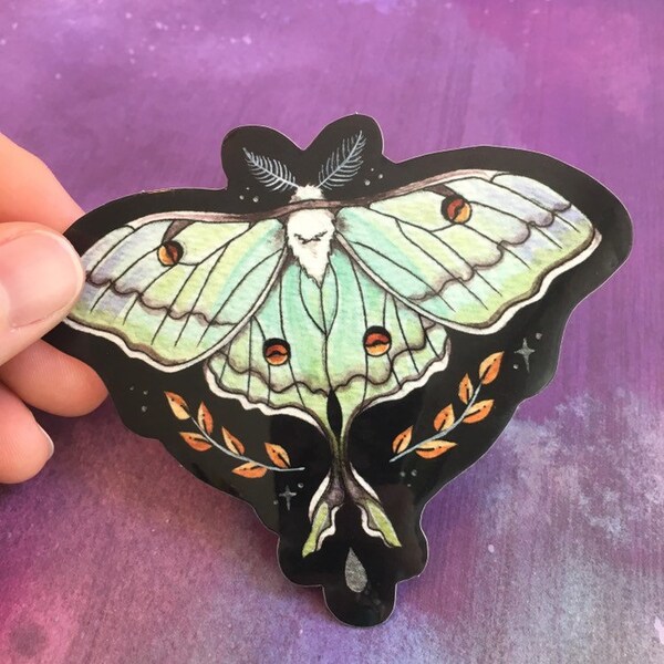 Luna Moth Glossy Vinyl Sticker, Actias luna