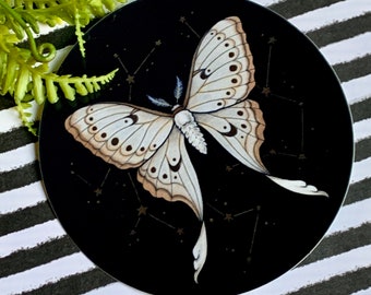 Lunar Moth Vinyl Sticker, Gold Mirrored Sticker, Moth Sticker, Entomology Gift, Nature Art, Waterproof Stickers, Vinyl Stickers For Laptop