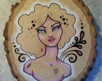 Original, one of a kind, colored pencil and ink drawing on wooden plaque