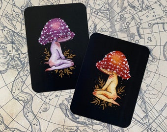 Shroom Girl Mini Print 2.5" x 3.5", Mushroom Art, Mini Art Print, Mushroom Girls, Red and Purple