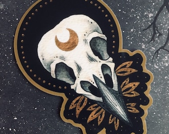 Crow Skull Glossy Vinyl Sticker, Raven