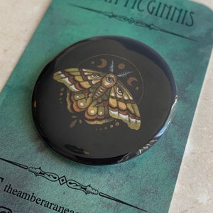 Pin Back Button 1.5”, Three Eyed Moth, Nature Entomology Art