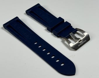 22mm panerai navy blue rubber men’s wrist watch strap band bracelet