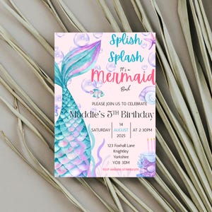 Mermaid Birthday Invitation, Mermaid Bash Under the Sea Birthday Invites, Girl Birthday Invitation, 1st birthday invitation Editable, Party