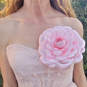 Large Pink Satin Rose Brooch: Handmade Corsage, Wedding, Prom