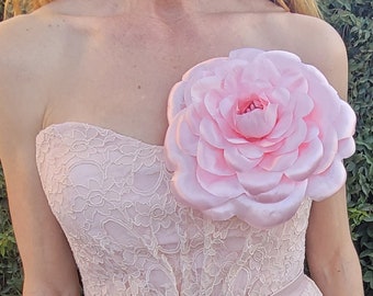 Large Pink Flower Brooch, Rose Giant Flower, Corsage Brooch, Fabric Flower, Large Scale Flower for Prom, Anniversary, Wedding,  Many Colors