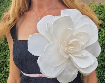 Large Ivory Flower Brooch, Giant Flower, Corsage Brooch, Fabric Flower, Ivory Large Scale Flower Prom, Anniversary, Wedding,  Many Colors