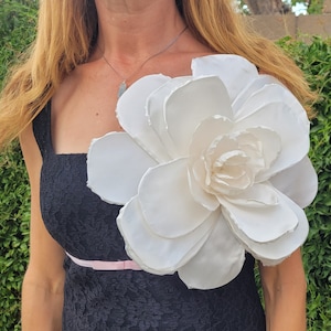 Large Ivory Satin Flower Brooch: Handmade Corsage, Wedding Accessory