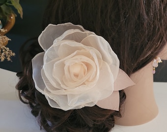 Bridal Organza Champagne Rose, Hair Piece, Headpiece, Hair Fascinator, Beach Wedding, Wedding Accessories, Anniversary Gift