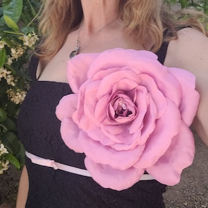Large Pink Satin Flower Brooch: Handmade Corsage, Wedding Accessory