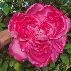 Large Hot Pink Satin Flower Brooch: Handmade Corsage, Wedding Accessory