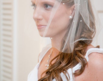 Bridal Tulle  Blusher Birdcage Veil 12" Pearls Accents  for your Wedding