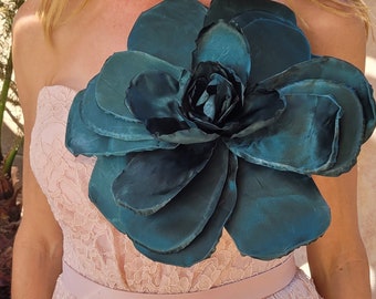 Large Green Flower Brooch, Emerald Green Giant Flower, Corsage Brooch, Fabric Flower, Large Scale Prom, Anniversary, Wedding,  Many Colors