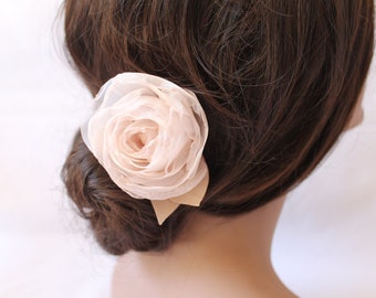 Bridal Ivory Champagne Organza Hair Clip, Flower Rose, Bridal Fascinator for Wedding