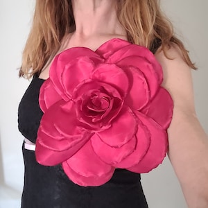 Large Red Satin Flower Brooch: Handmade Corsage, 9-inch Giant Flower