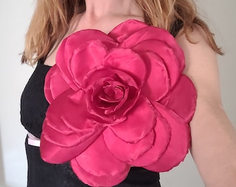 Large Red Flower Brooch, Giant Flower, Corsage Brooch, Fabric Flower, Red Large Scale Flower Prom, Anniversary, Wedding,  Many Colors