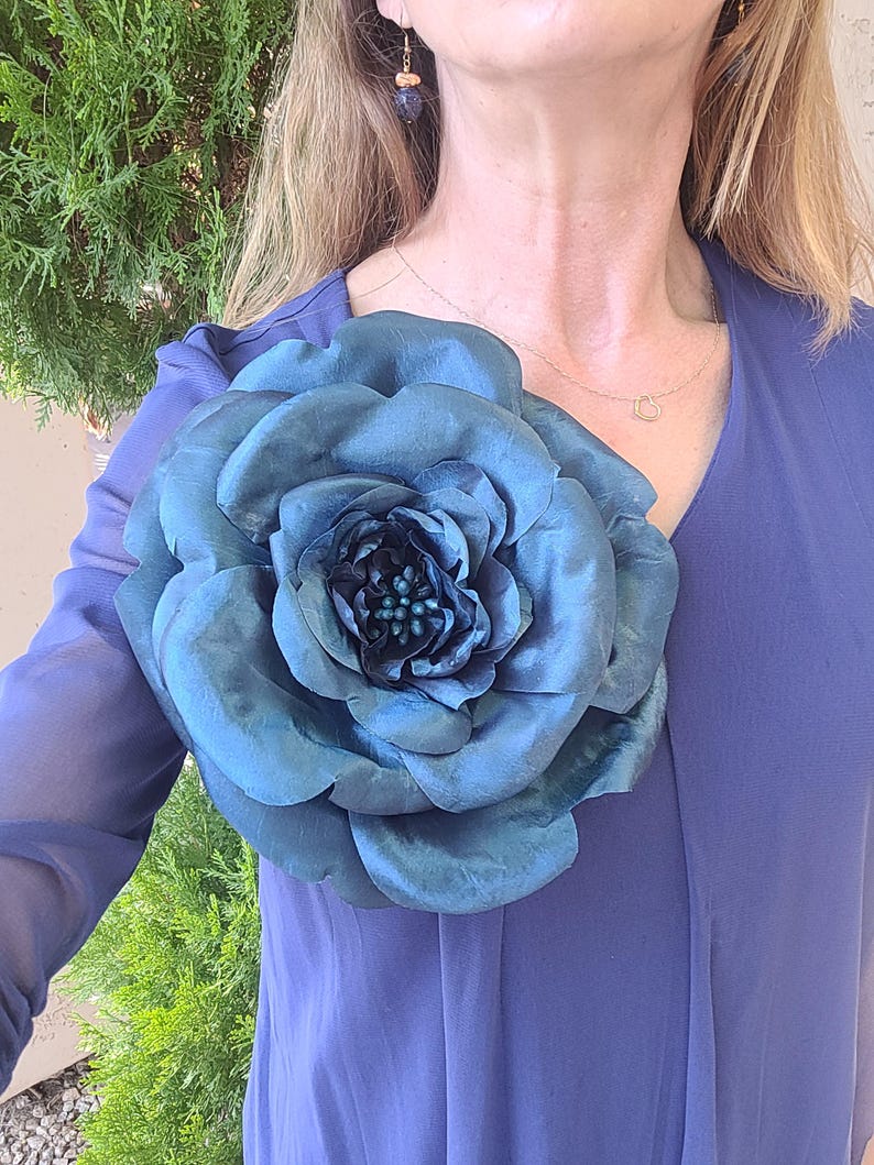 Large Blue Flower Brooch, Giant Flower, Corsage Brooch, Fabric Flower