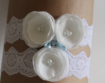 Wedding Bridal Lace Garter Set, Tossing Lace Garter, Flower Garter, Stretch Bridal Garter, Something Blue