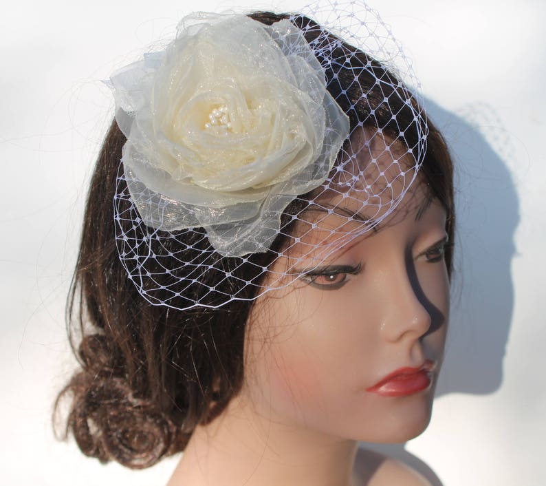 Organza Flower Clip Bird Cage Veil Bridal Hair Piece Cream Etsy