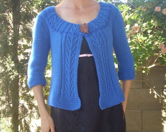 Blue Jacket, Hand Knitted Wool Sweater,  Handmade Winter Present, Cobalt Cardigan, Women Jacket