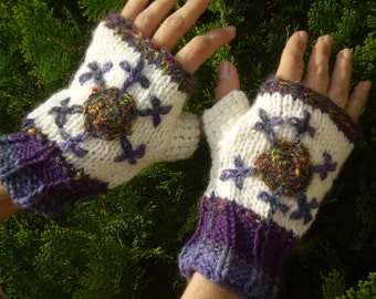 Gloves Fingerless Handknitted Mittens Snowflakes