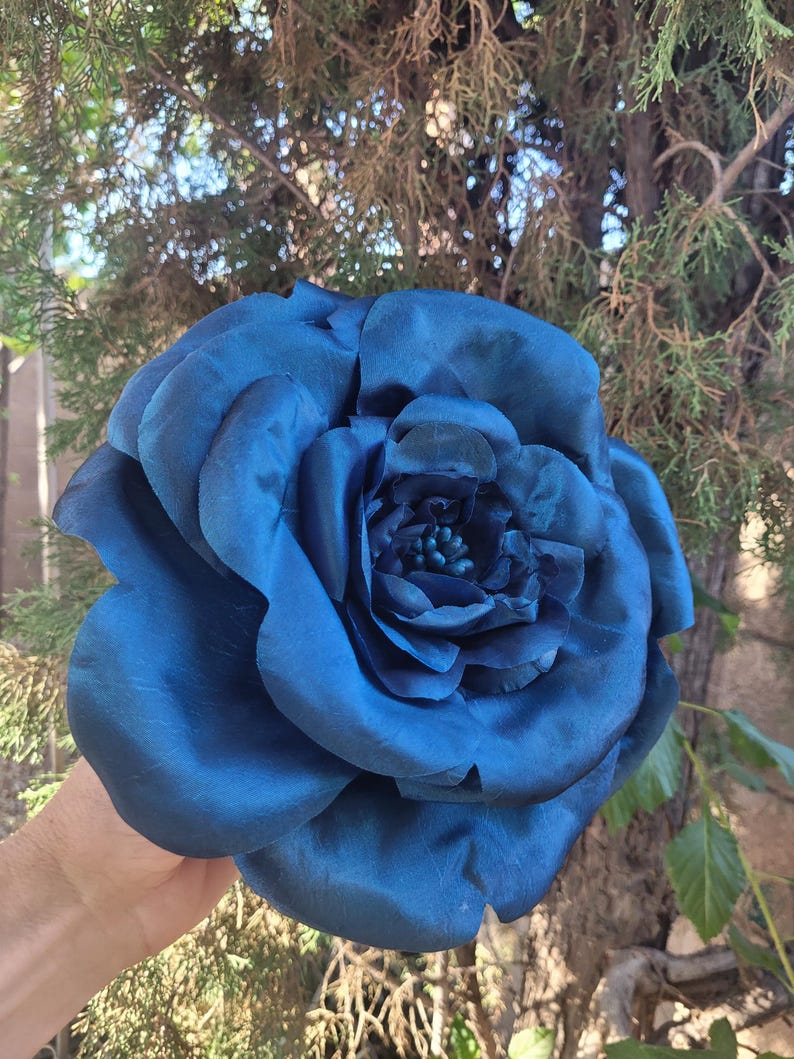 Large Blue Flower Brooch, Giant Flower, Corsage Brooch, Fabric Flower