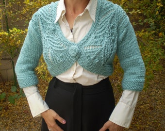 Knitted LaceTurquoise Bolero Blue Sweater Women Cardigan