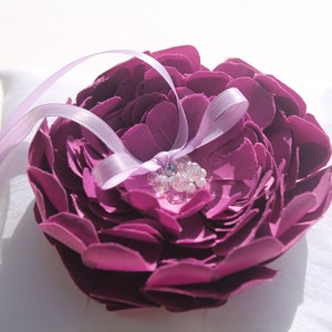 Bridal Ring Bearer Pillow Pink Purple Flower Bloom with Crystals for Wedding