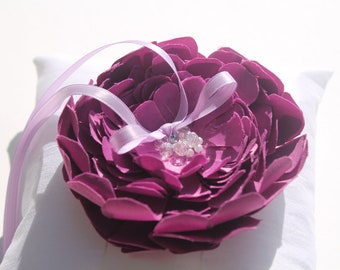 Bridal Ring Bearer Pillow Pink Purple Flower Bloom with Crystals for Wedding