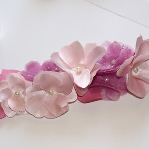 Pink Sash, Wedding Sash, Blush  Belt, Bridal Sash, Pink Organza Satin  Flowers and Pearls for your Wedding
