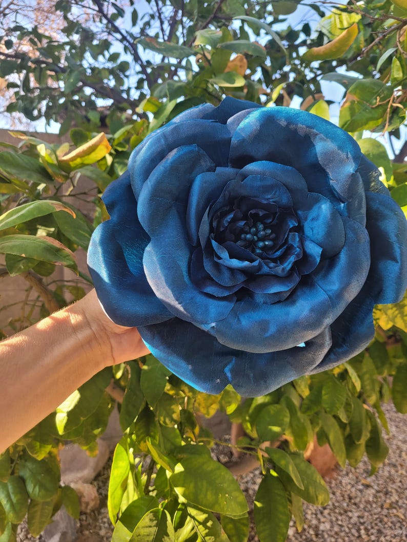 Large Blue Flower Brooch, Giant Flower, Corsage Brooch, Fabric Flower