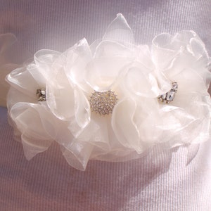 Ivory Organza Wedding Sash Bridal Belt, Flower Sash, Floral Belt, Organza Flower Sash, Wedding Accessories